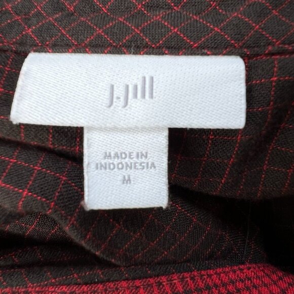 J. Jill Size Medium Red Black Plaid Collared Shirt Button Down Fall Autumn Cozy - Picture 5 of 7